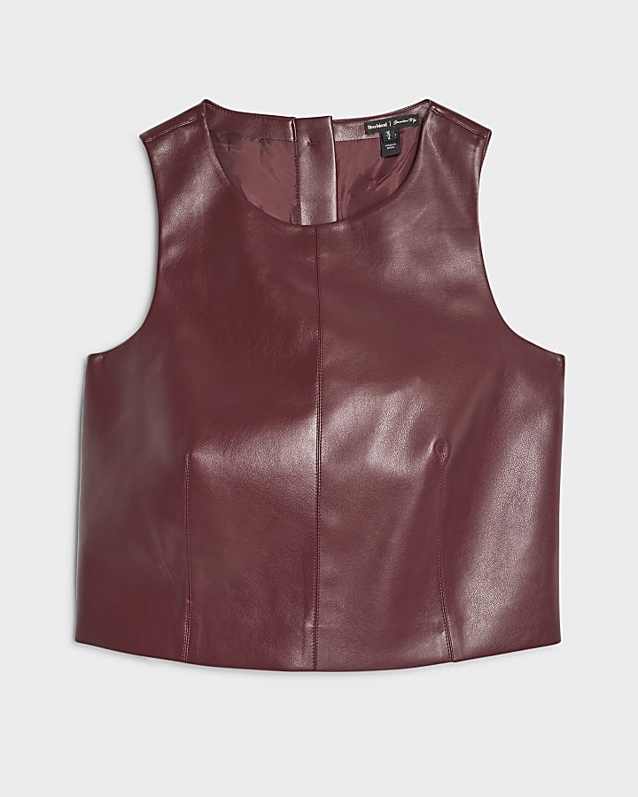 river island Red Faux Leather Shell Top