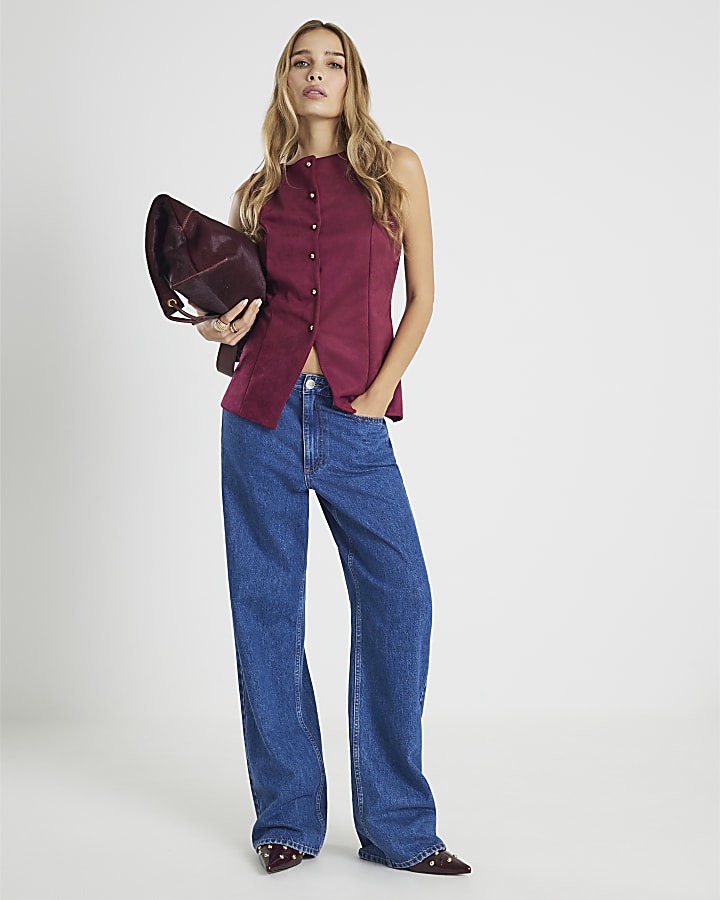 River Island Red Faux Suede Sleeveless Waistcoat