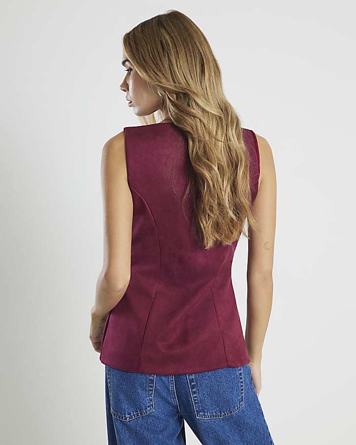 River Island Red Faux Suede Sleeveless Waistcoat