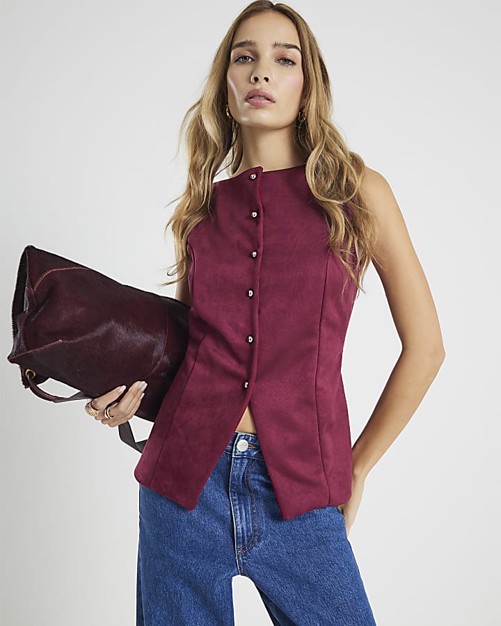 River Island Red Faux Suede Sleeveless Waistcoat
