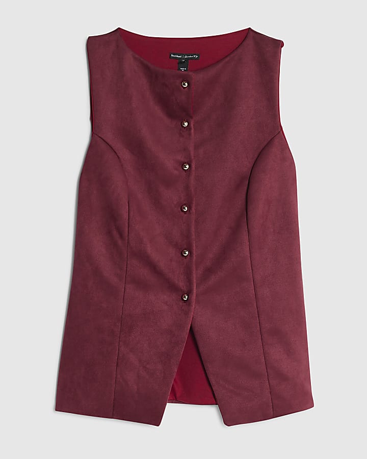 river island Red Faux Suede Sleeveless Waistcoat