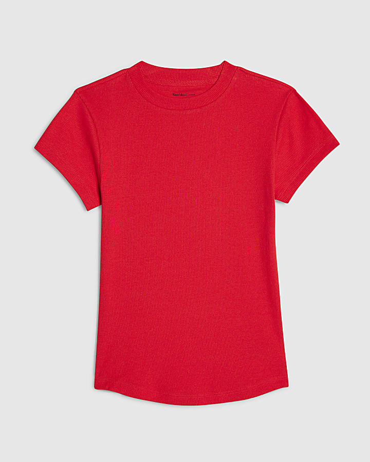 river island Red Fitted Ribbed T-shirt
