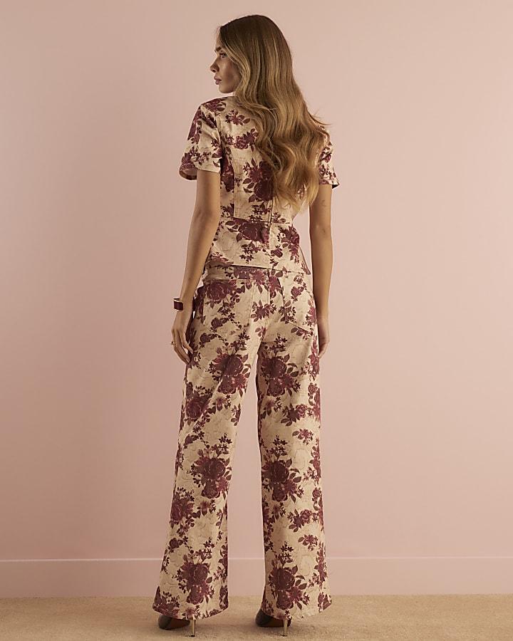 River Island Red Floral Relaxed Flare Jeans