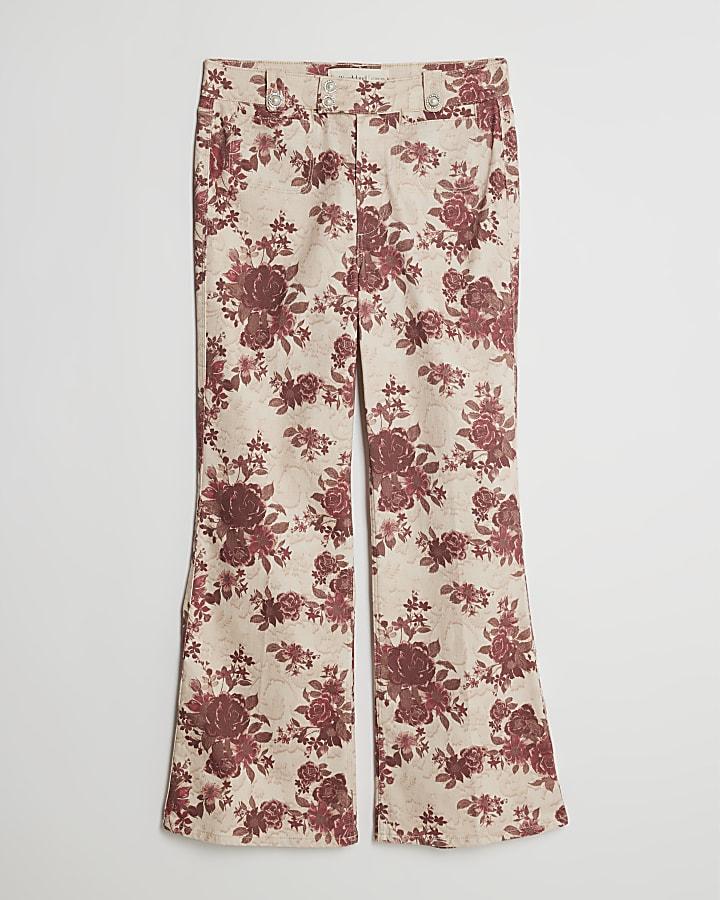 river island Red Floral Relaxed Flare Jeans