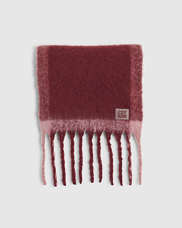 River Island Red Fringed Fluffy Scarf