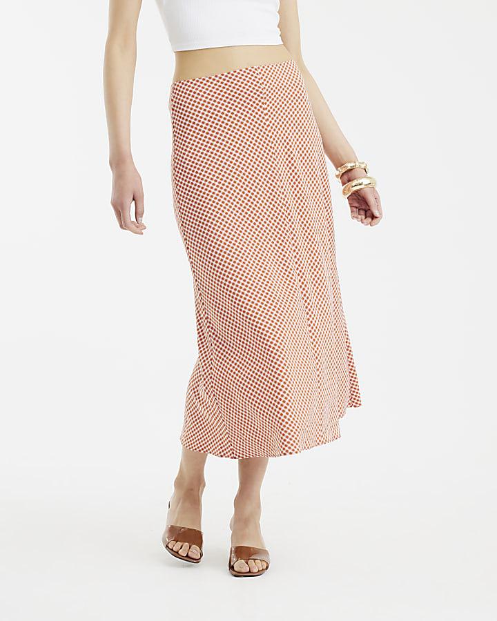 River Island Red Gingham Midi Skirt