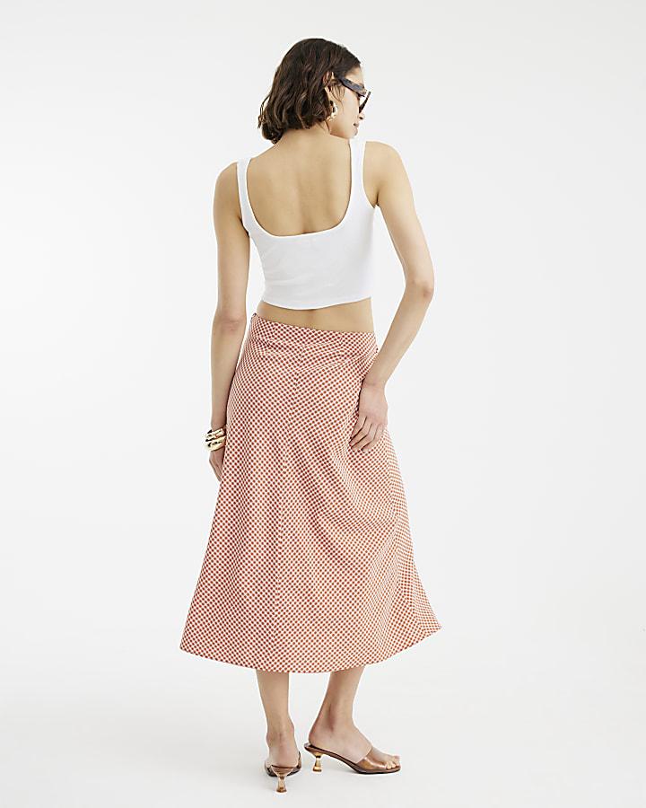 River Island Red Gingham Midi Skirt