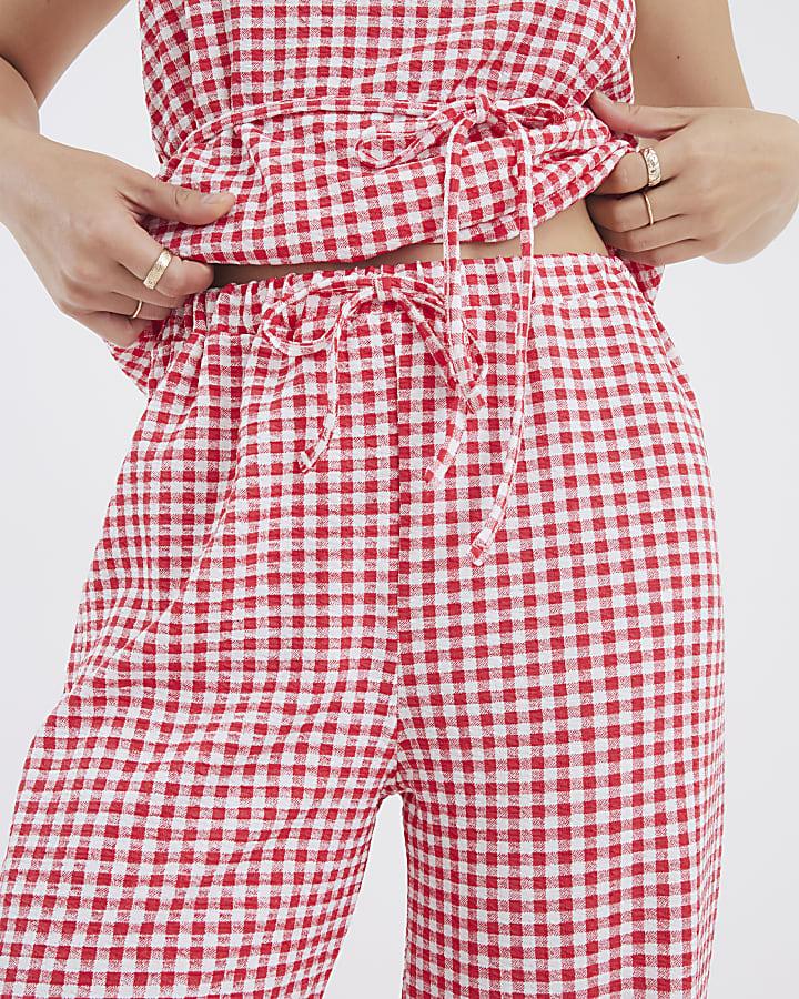 River Island Red Gingham Wide Leg Trousers