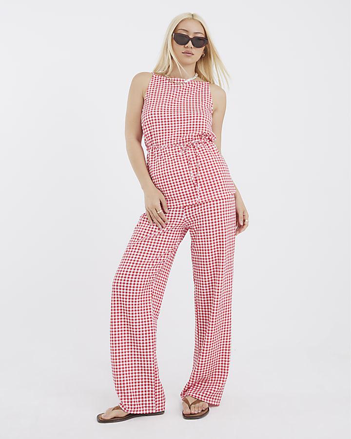 River Island Red Gingham Wide Leg Trousers