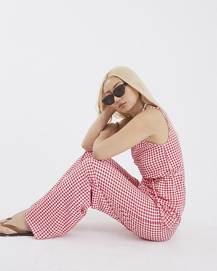 River Island Red Gingham Wide Leg Trousers