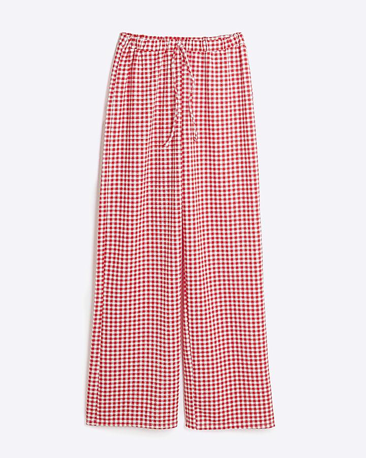 river island Red Gingham Wide Leg Trousers
