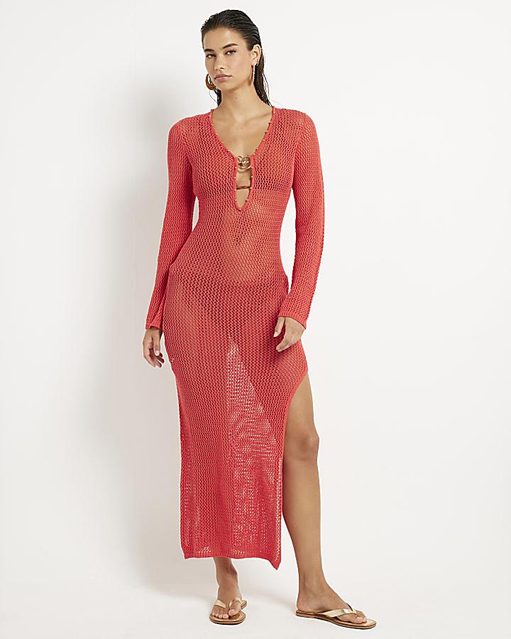 River Island Red Knit Maxi Beach Dress