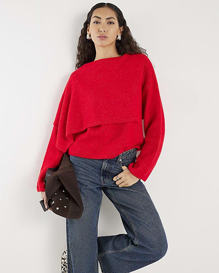 River Island Red Knitted 2 In 1 Jumper