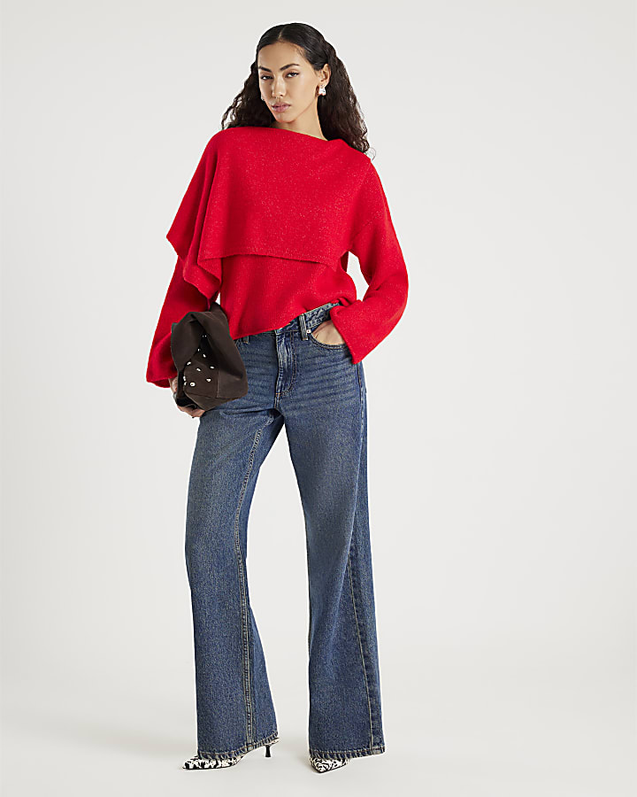 River Island Red Knitted 2 In 1 Jumper