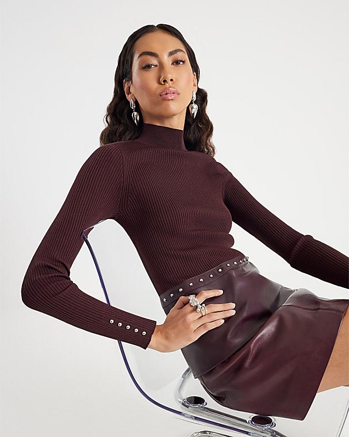 River Island Red Knitted Studded Peplum Hem Top
