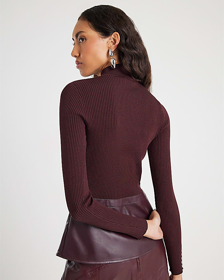 River Island Red Knitted Studded Peplum Hem Top