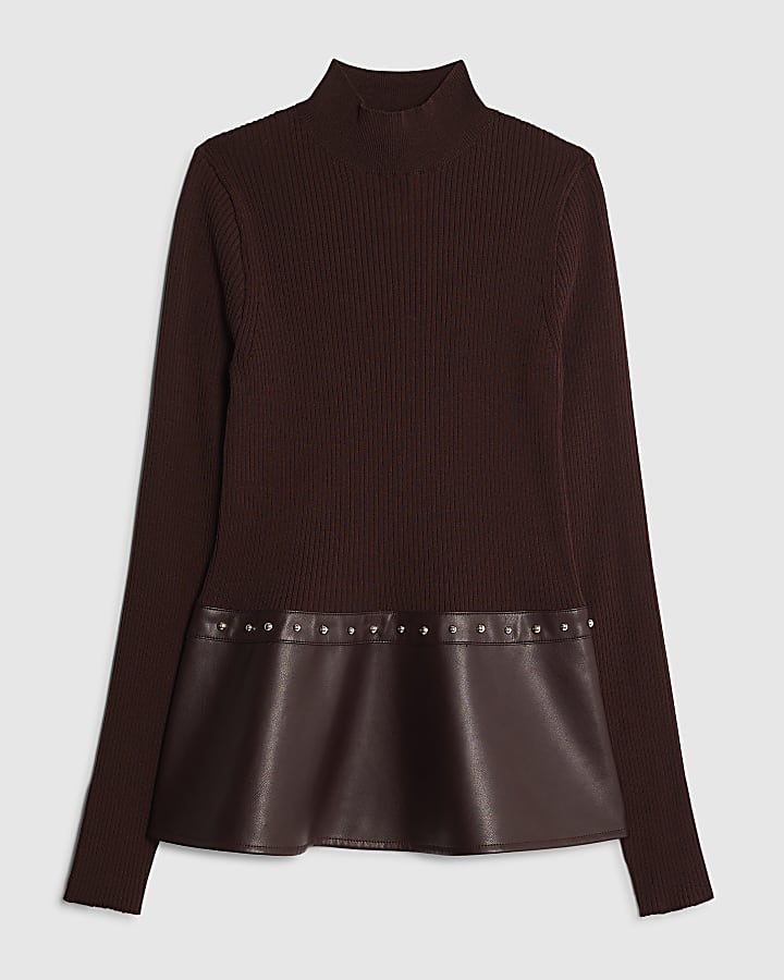 river island Red Knitted Studded Peplum Hem Top