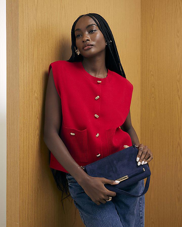 River Island Red Knitted Waistcoat