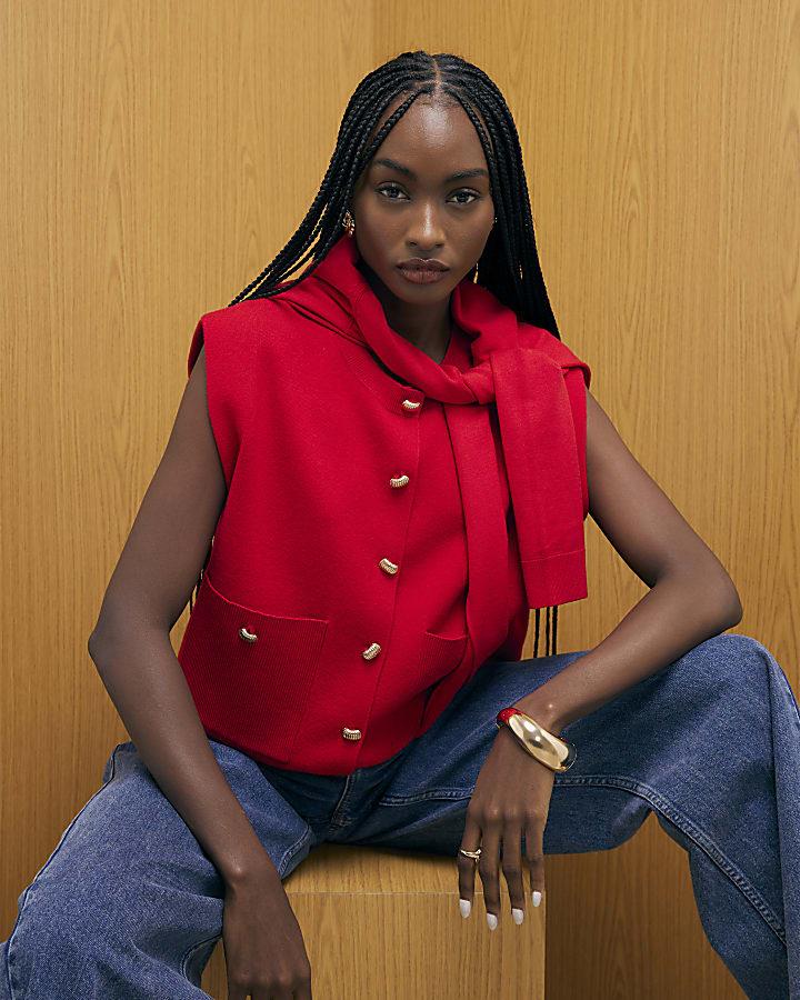 River Island Red Knitted Waistcoat