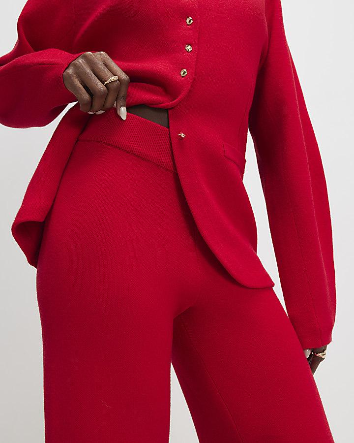 River Island Red Knitted Wide Leg Trousers