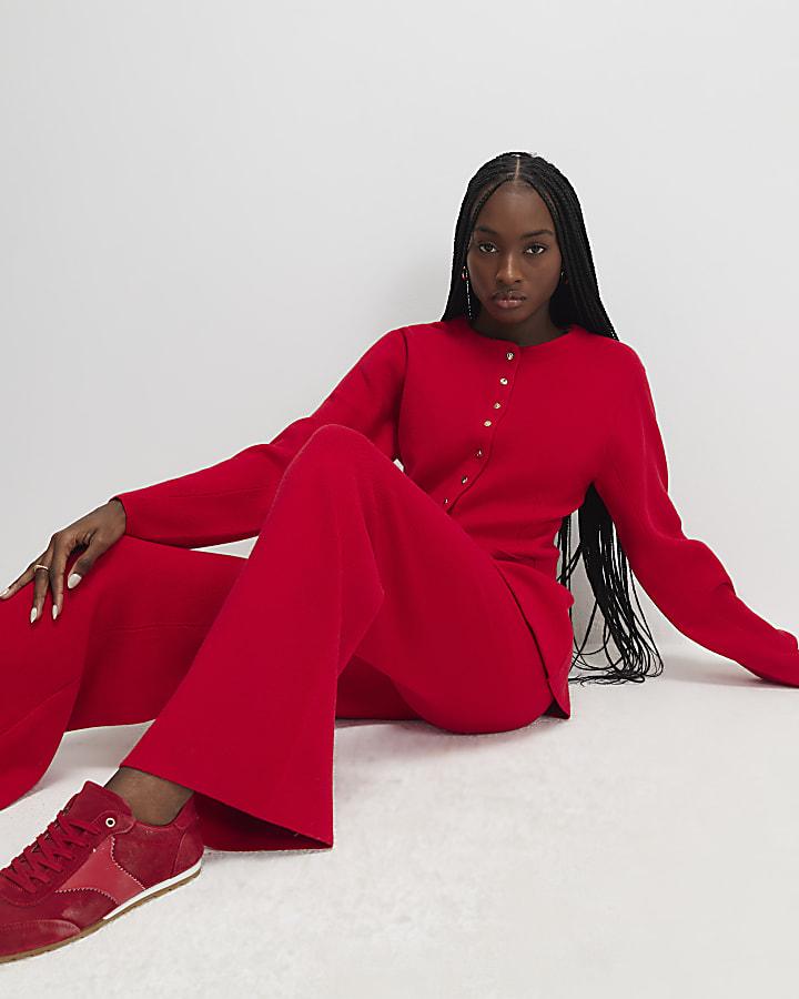 River Island Red Knitted Wide Leg Trousers
