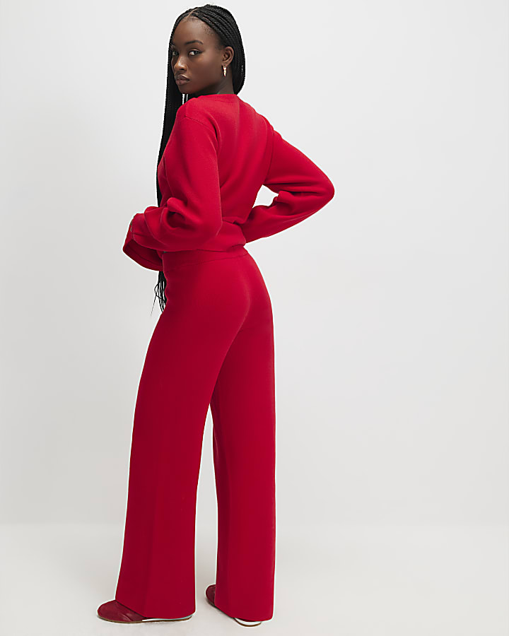 river island Red knitted wide leg trousers