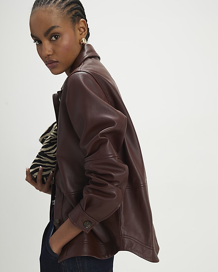 River Island Red Leather Overshirt