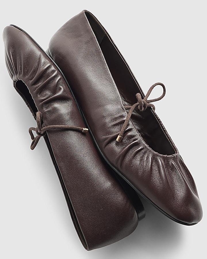 river island Red Leather Ruched Ballet Pumps