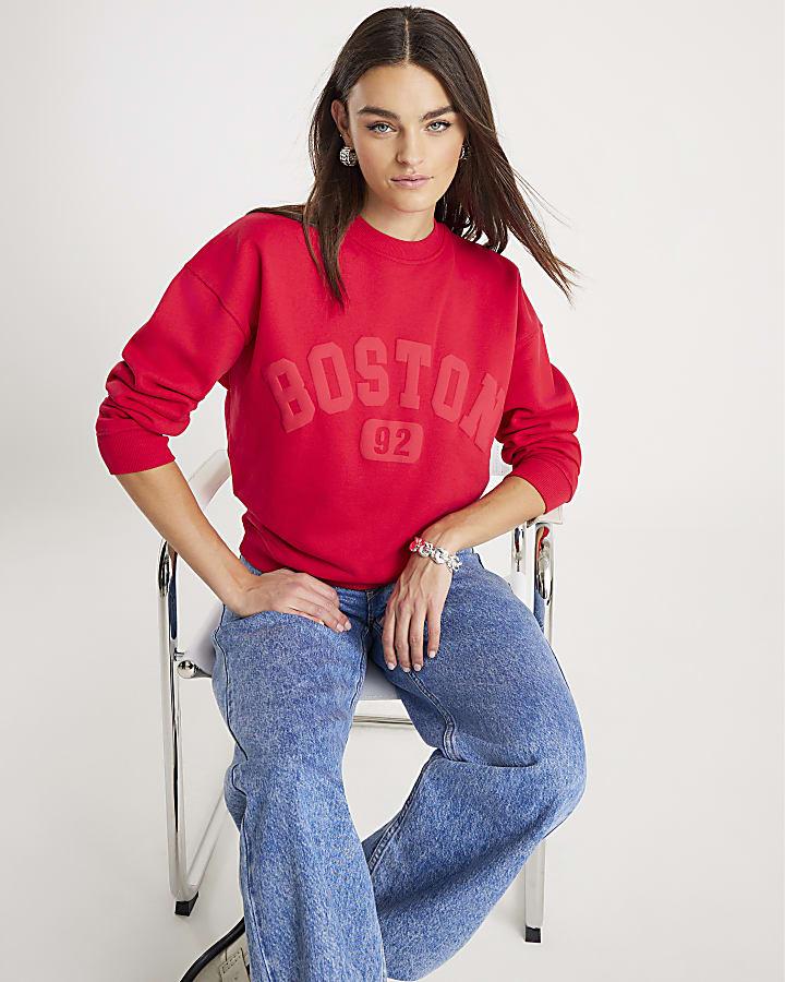 River Island Red Long Sleeve Boston Sweatshirt