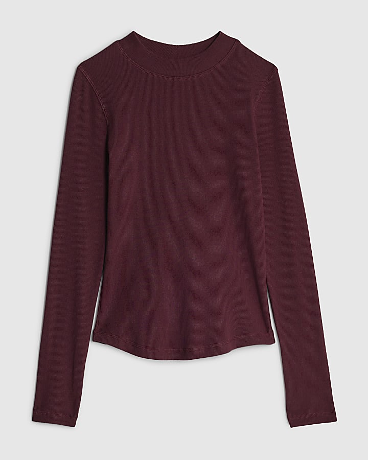 river island Red Long Sleeve Crew Neck Ribbed Top