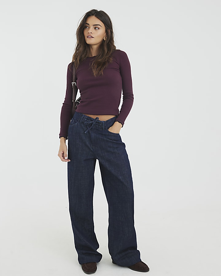 River Island Red Long Sleeve Scallop Trim Top