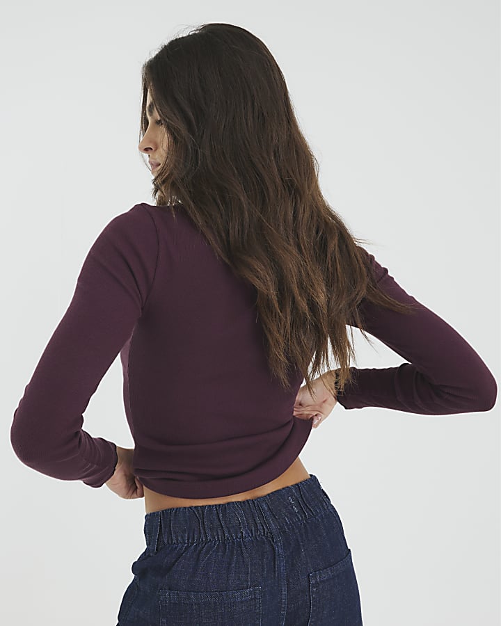 River Island Red Long Sleeve Scallop Trim Top