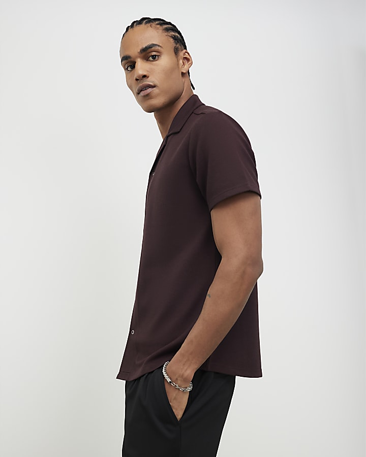 River Island Red Muscle Fit Ring Snap Shirt