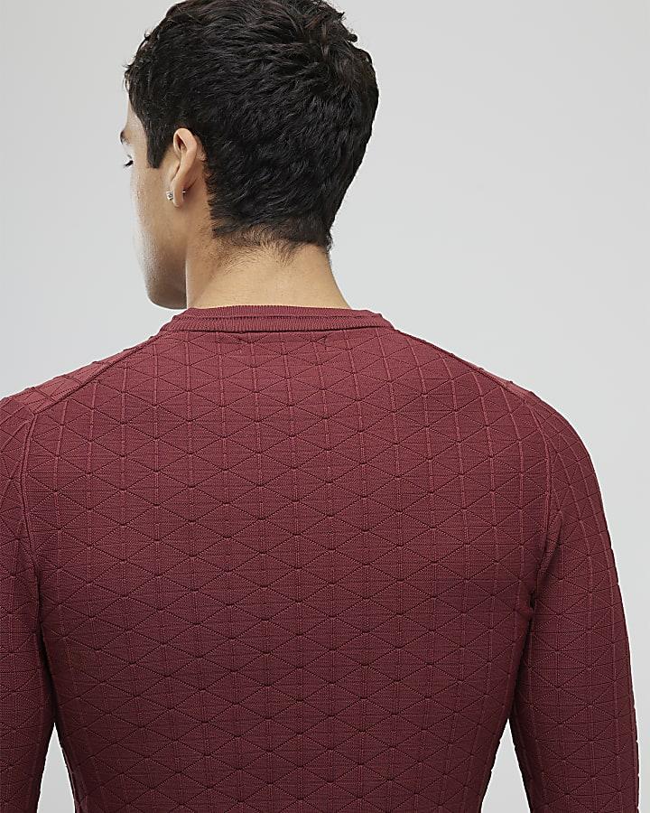 River Island Red Muscle Fit Textured Jumper