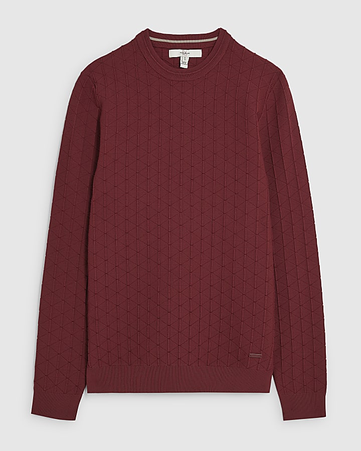 river island Red Muscle Fit Textured Jumper