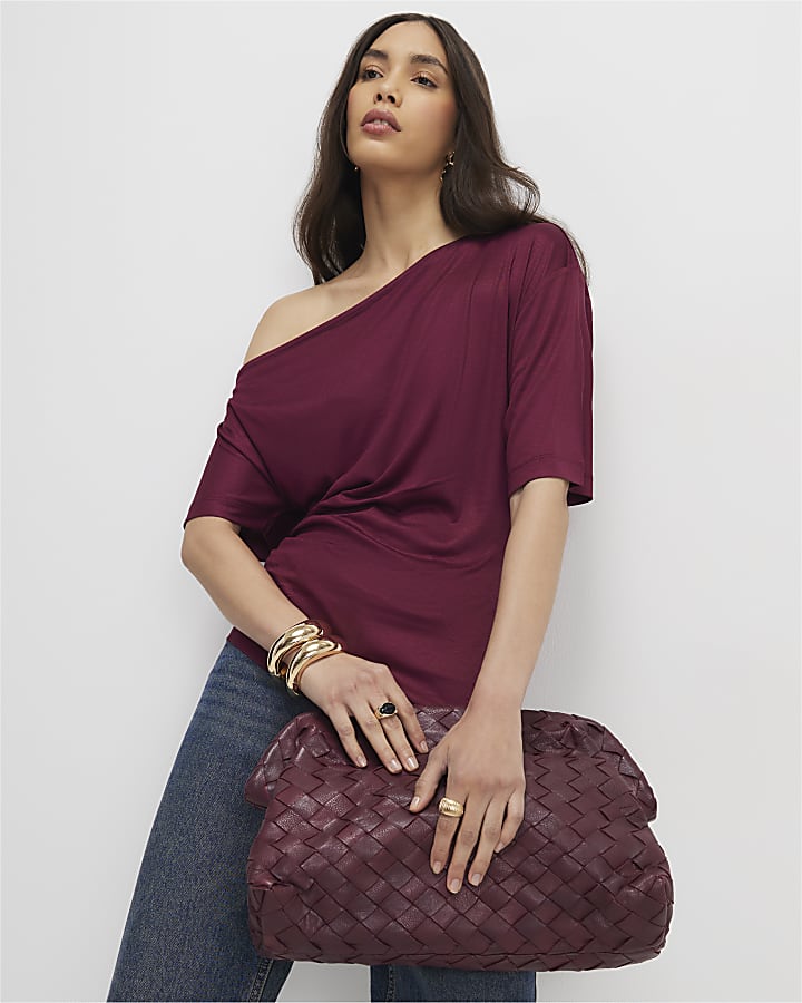 River Island Red Off Shoulder Drape Top