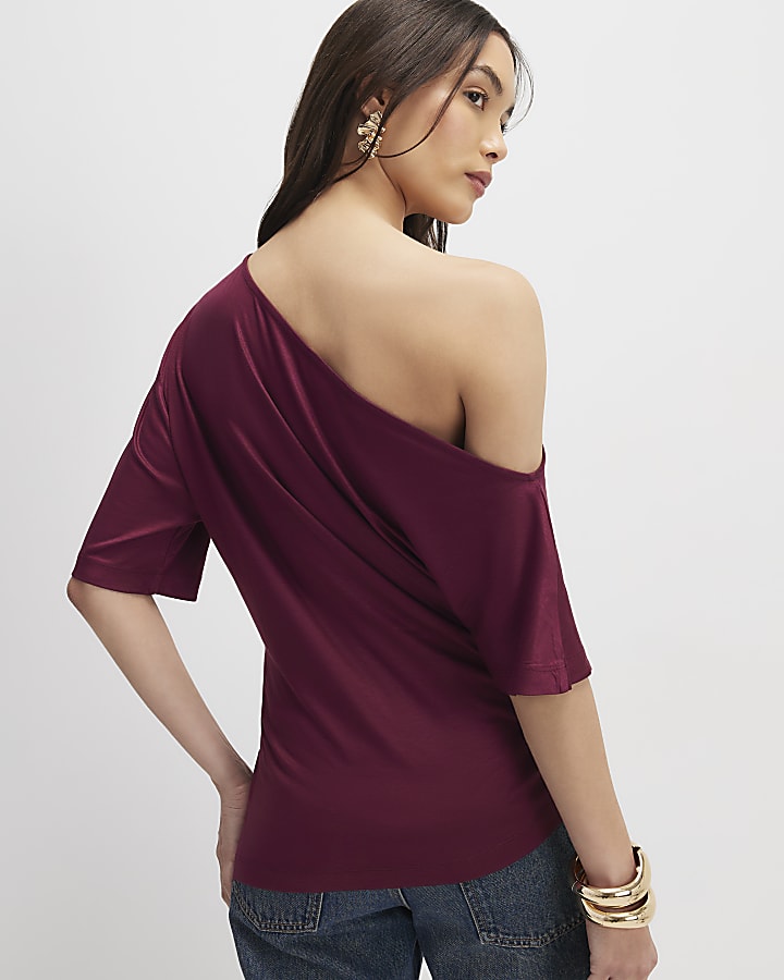 River Island Red Off Shoulder Drape Top