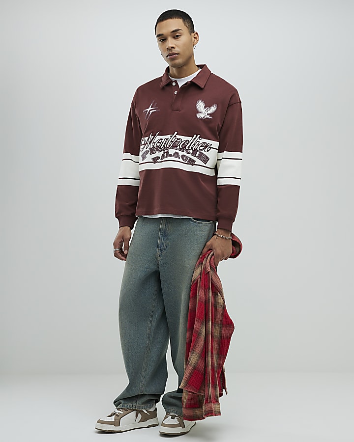 River Island Red Oversized Fit Rugby Polo Shirt
