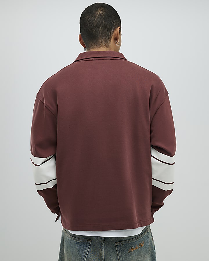 River Island Red Oversized Fit Rugby Polo Shirt