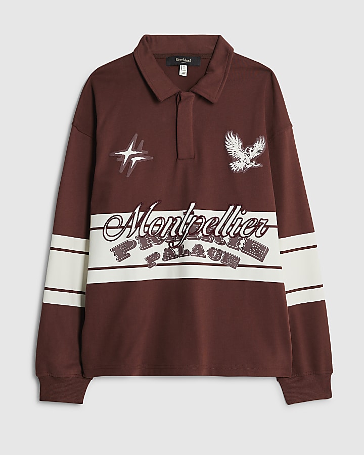 river island Red Oversized Fit Rugby Polo Shirt