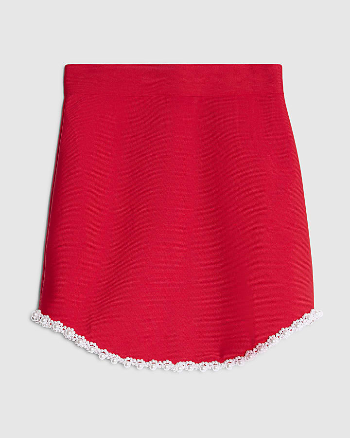 river island Red Pearl Hem Mini Skirt