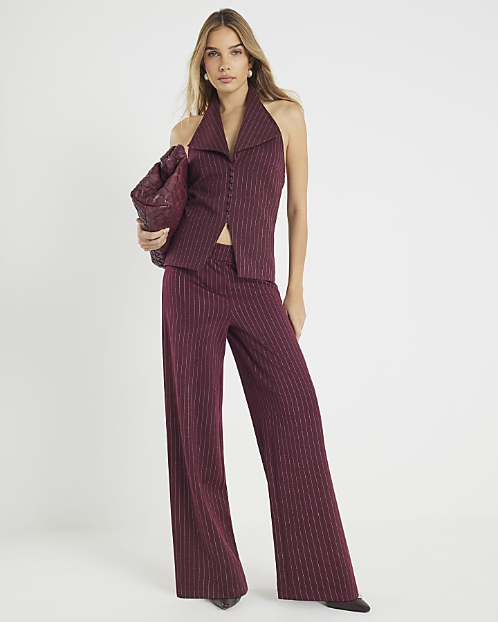 River Island Red Pinstripe Halter Neck Top