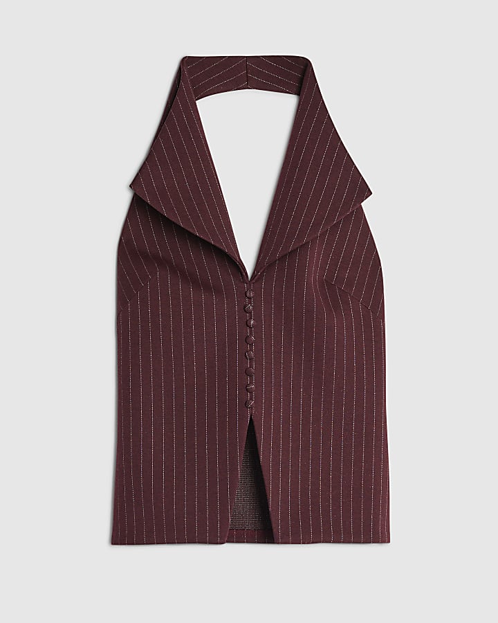 river island Red Pinstripe Halter Neck Top