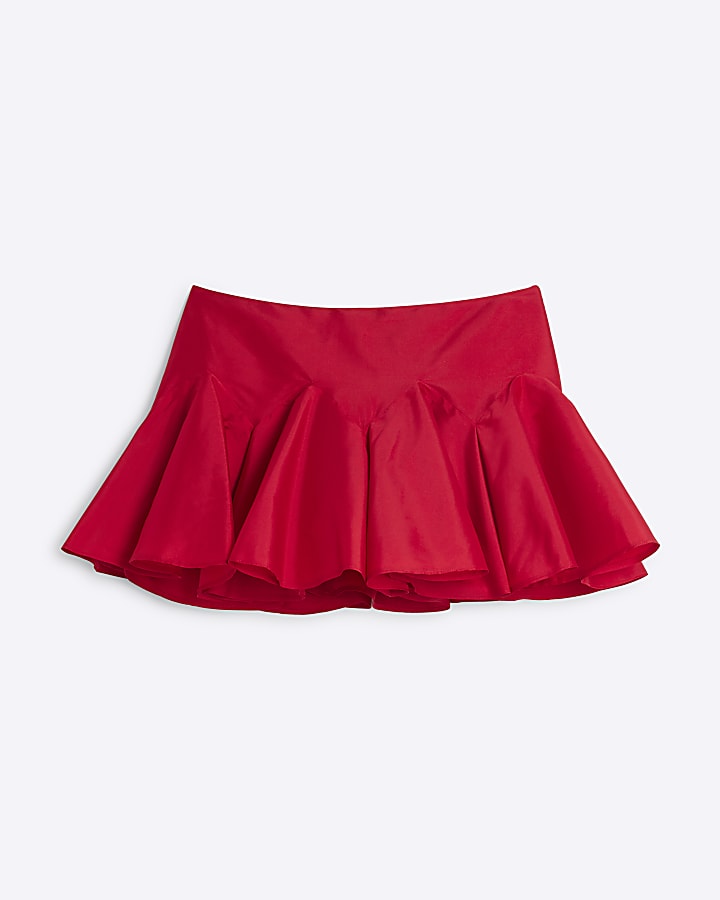 river island Red Pleated Sateen Mini Skort
