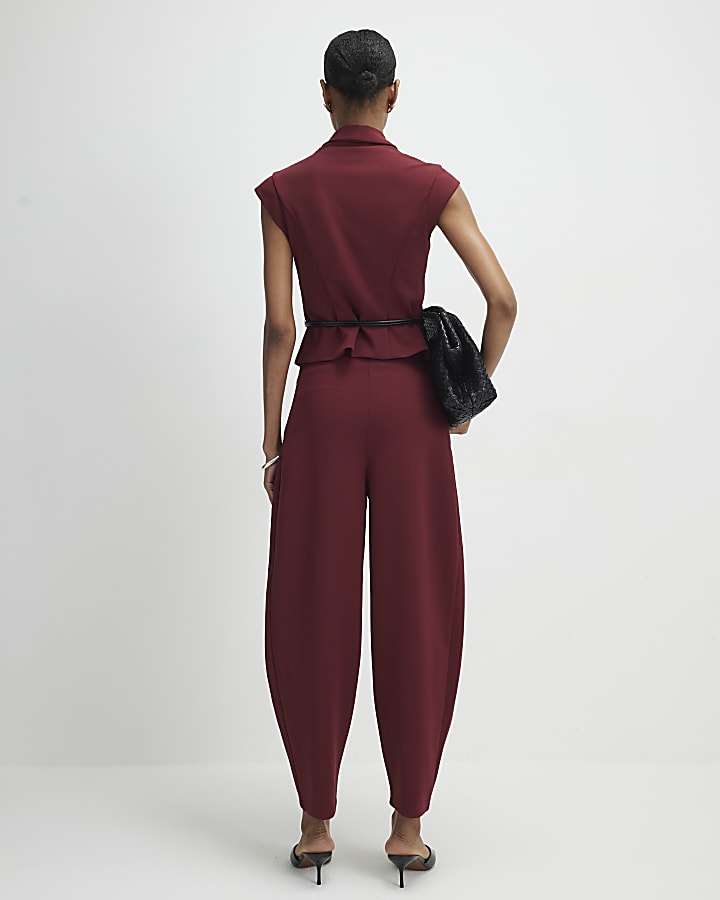 River Island Red Pleated Tapered Trousers