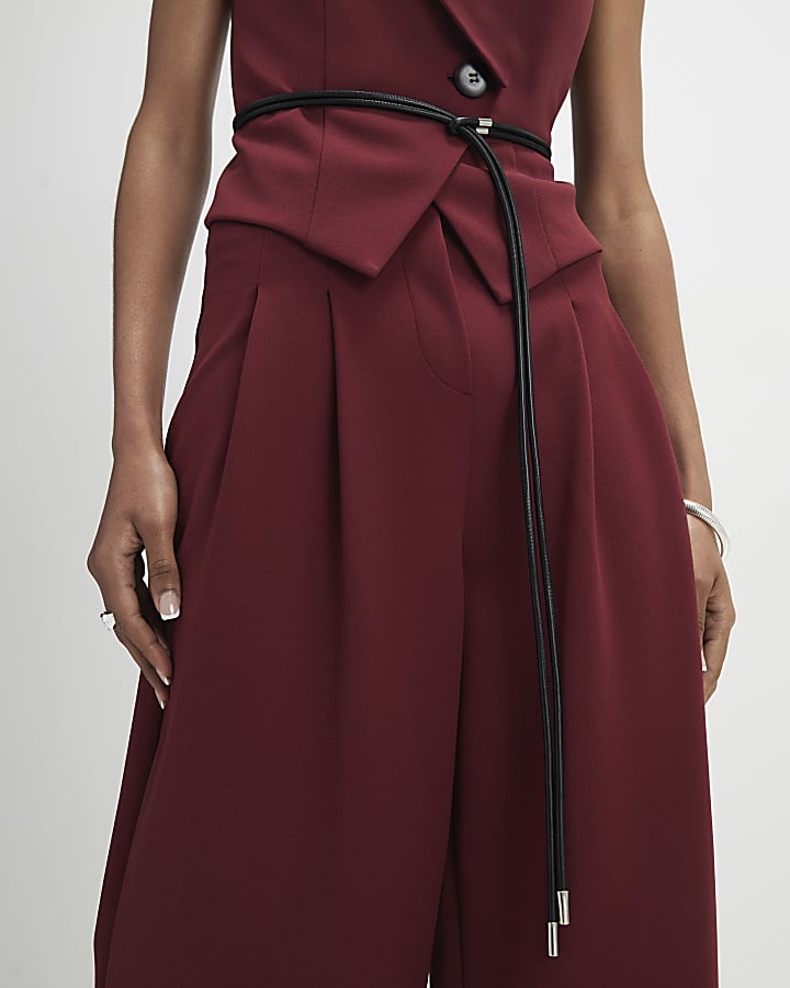 River Island Red Pleated Tapered Trousers