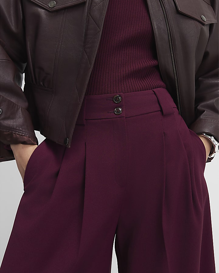 River Island Red Pleated Wide Leg Trousers
