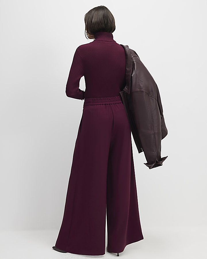 River Island Red Pleated Wide Leg Trousers