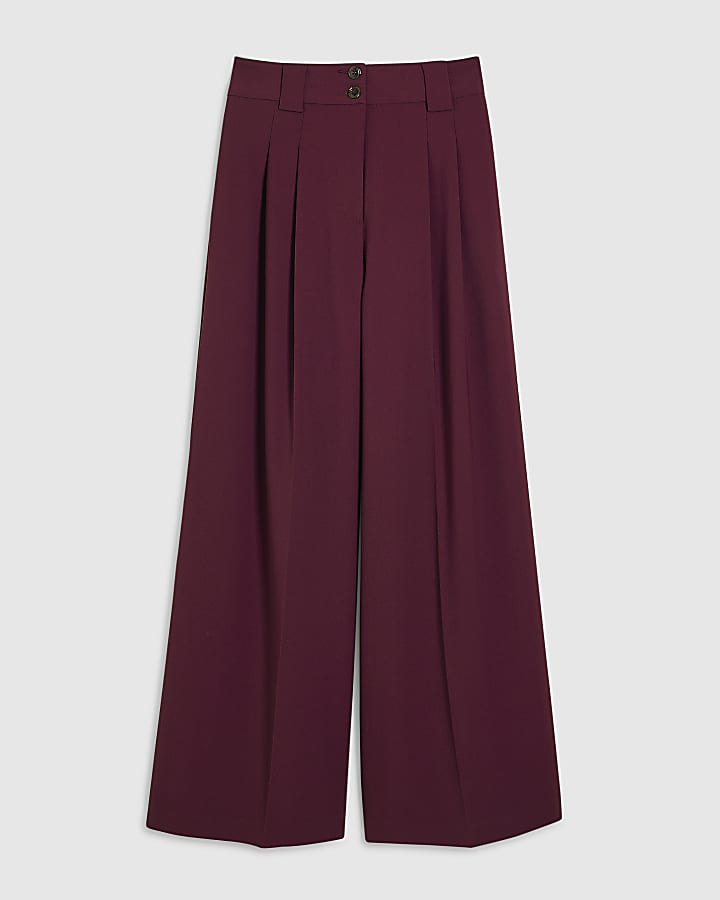 river island Red Pleated Wide Leg Trousers