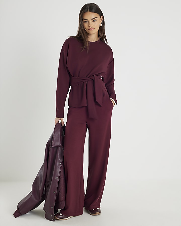 River Island Red Premium Long Sleeve Tie Front Top